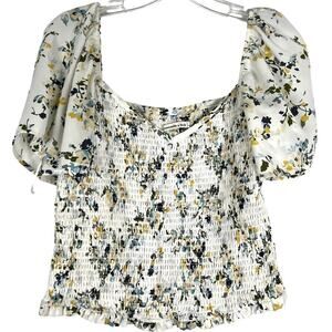 Abercrombie & Fitch Smocked Top Off Shoulder Ruffle Floral Print Coquette Size L